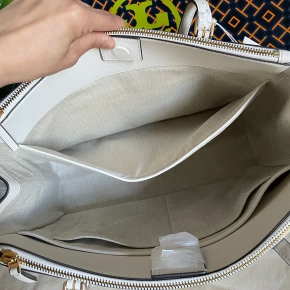 New , tory burch Emerson large double sip tote shoulder bag 134837 ivory - Picture 12 of 17